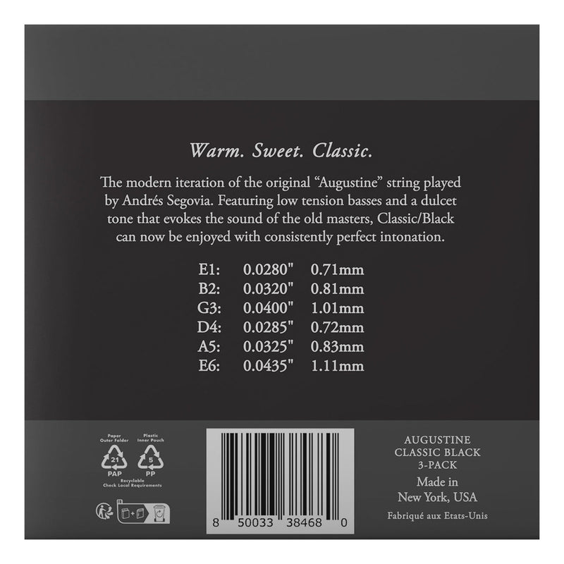 Augustine ABK Classic Black String Set ~ Pack of 3