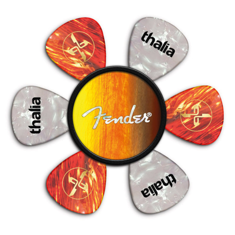 Fender® by Thalia Pick Puck ~ Sunburst ~ White Spaghetti Logo