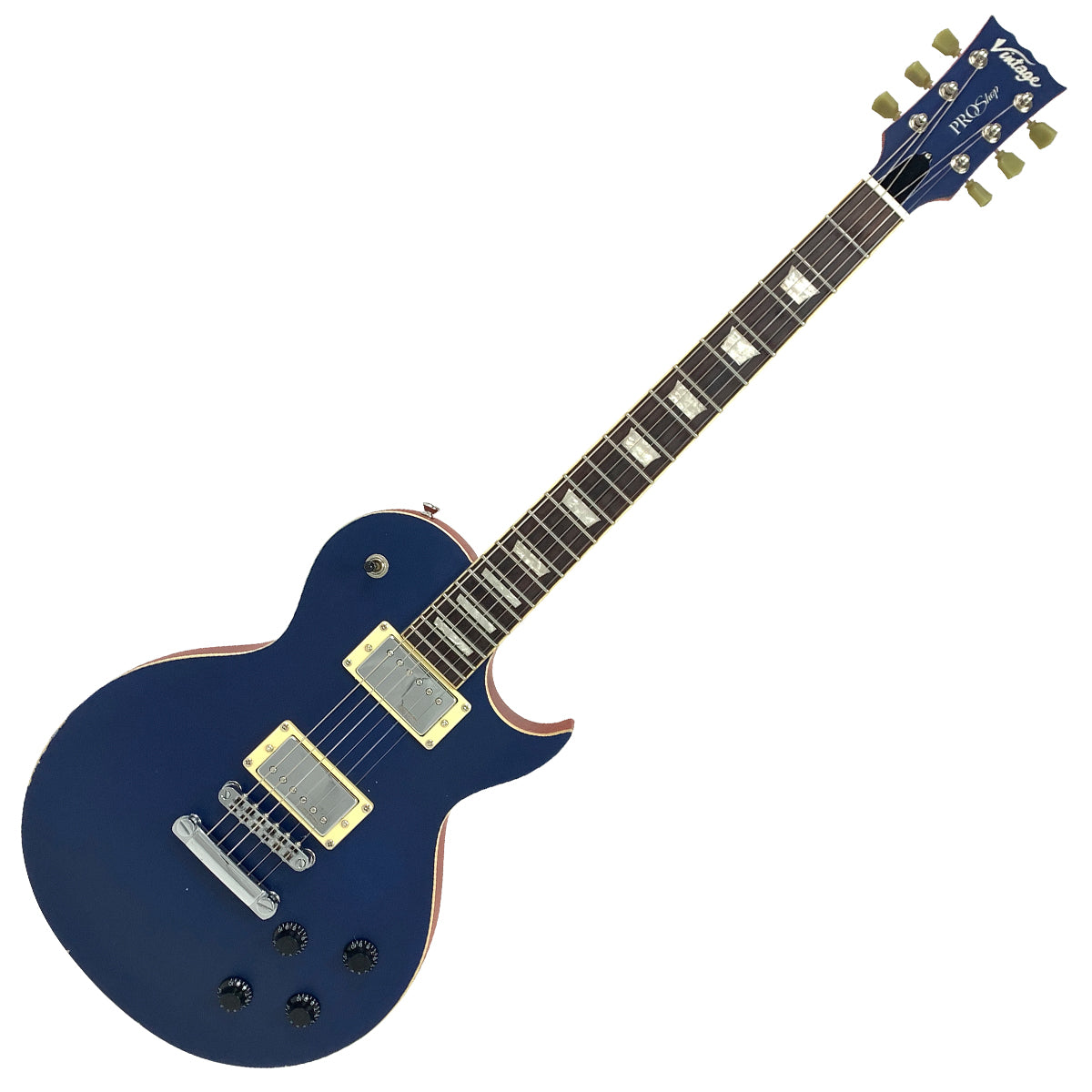 Vintage V100 ProShop Unique Electric Guitar ~ Light Distressed Deep Bl ...