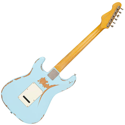 Vintage V6 ProShop Unique Electric Guitar ~ 'Aged Nitro Look' Laguna Blue