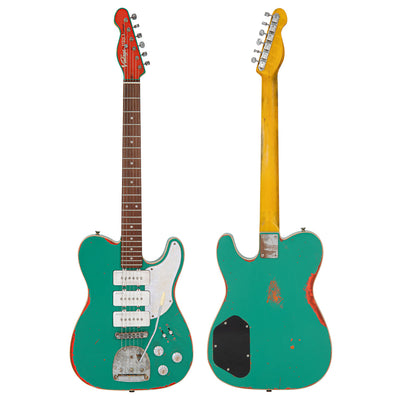 Aged Green Over Neon Orange Vintage Revo VRBT72 ProShop Unique Electric Guitar