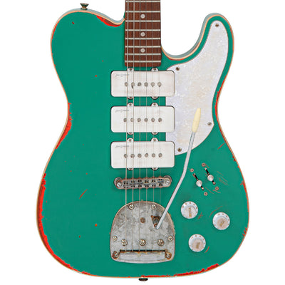 Aged Green Over Neon Orange Vintage Revo VRBT72 ProShop Unique Electric Guitar