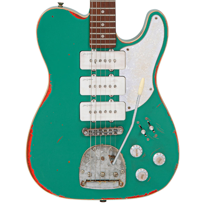 Aged Green Over Neon Orange Vintage Revo VRBT72 ProShop Unique Electric Guitar