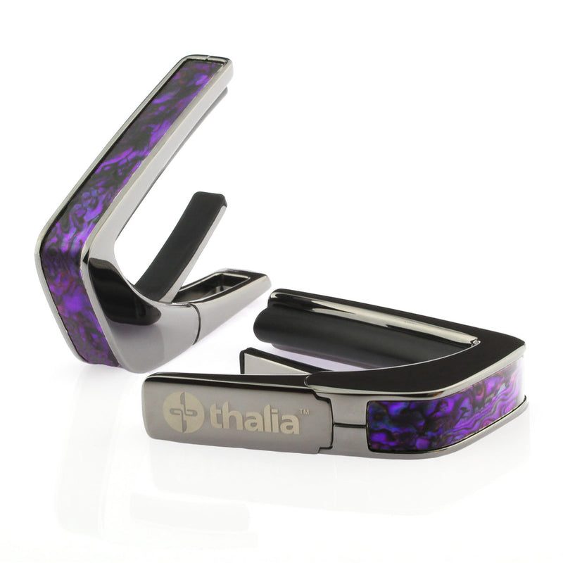 Thalia Exotic Series Shell Collection Capo ~ Black Chrome with Purple Paua Inlay