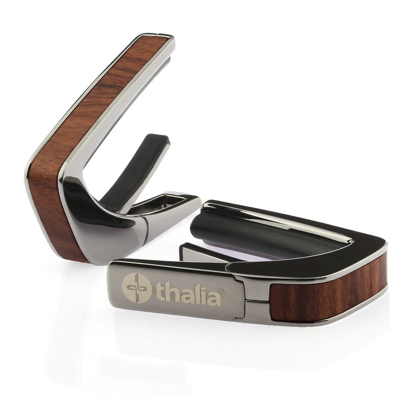 Thalia Exotic Series Wood Collection Capo ~ Black Chrome with Santos Rosewood Inlay