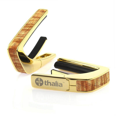 Thalia Exotic Series Wood Collection Capo ~ Gold with AAA Hawaiian Koa Inlay