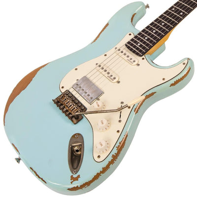 Vintage V6H ICON HSS Electric Guitar ~ Ultra-Gloss Distressed Laguna Blue